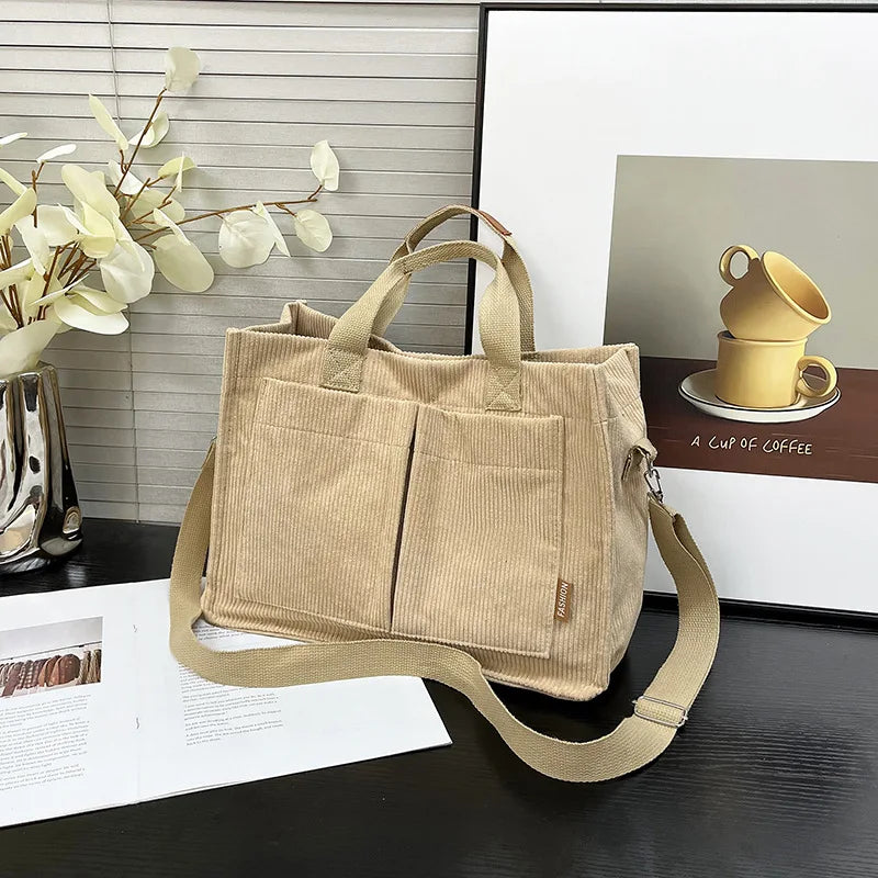 Bolso Hombro Pana Mujer Gran Capacidad Estilo Mensajero