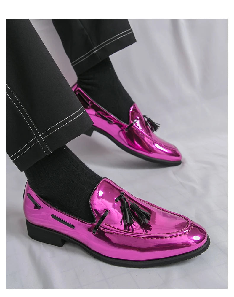 Zapatos Hombre Charol Morados Lujo Boda Fiesta Punta Puntiaguda | Talla 47