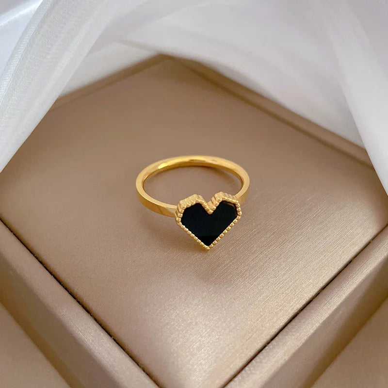 Anillos simples de corazón de amor de concha de acero inoxidable para mujeres y niñas, anillos de concha blanca y negra, regalos de joyería para amigos
