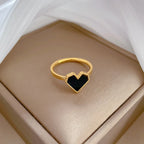 Anillos simples de corazón de amor de concha de acero inoxidable para mujeres y niñas, anillos de concha blanca y negra, regalos de joyería para amigos