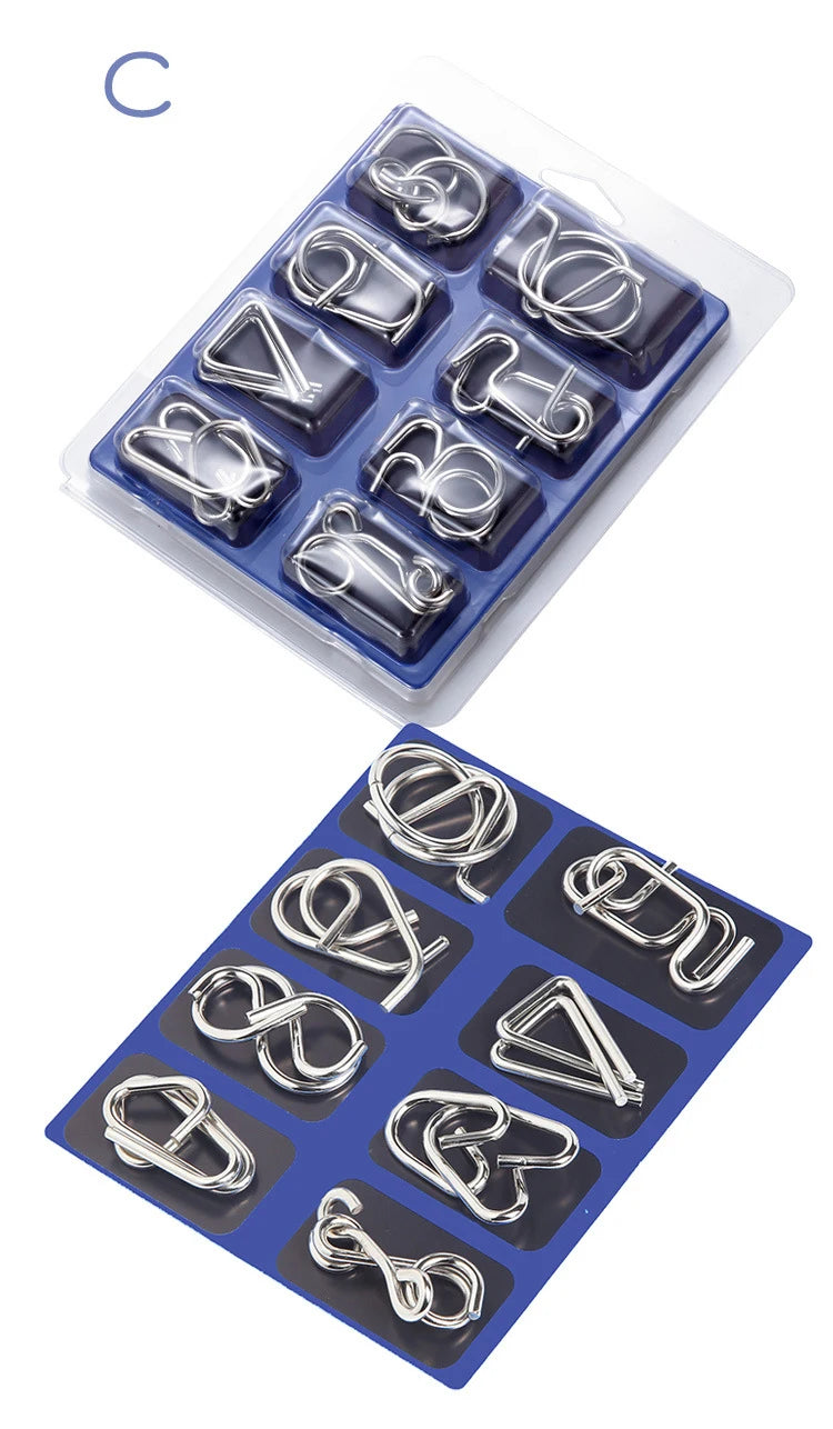 Rompecabezas de anillo chino de Metal para niños y adultos, puzles mágicos, rompecabezas clásicos, IQ Brain Teaser, 8 juegos por paquete