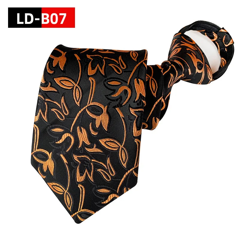 Corbata Preatada con Cremallera Paisley Rayas Cuadros Clásica de Negocios