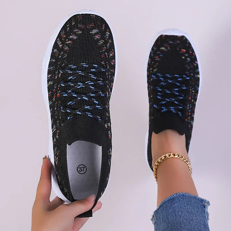 Zapatillas de Punto con Plataforma | Colores Variados | Suela Gruesa Antideslizante | Cordones
