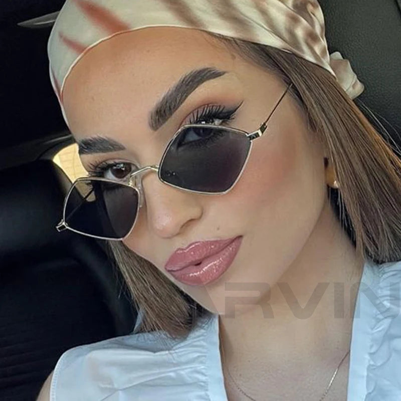Gafas Sol Punk Rombo Pequeño Marco Metálico | Diseñador Tendencia UV400 Para Conducir