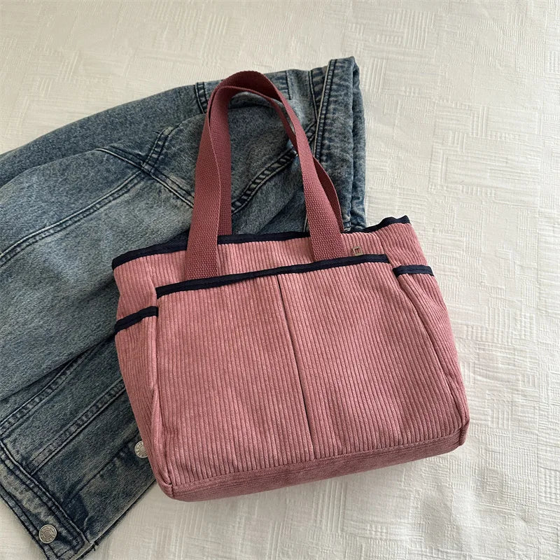 Bolso Hombro de Gran Capacidad de Pana Vintage Estilo Moda Versátil