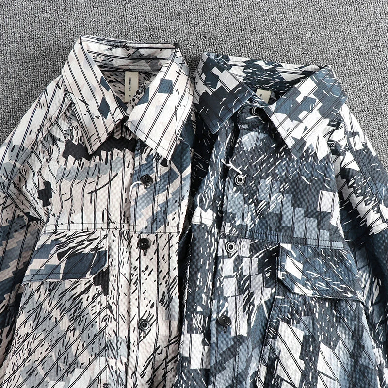 Camisa Carga Hombre | Rayas Verticales | Tela Seersucker | Manga Corta | Ticotrendy