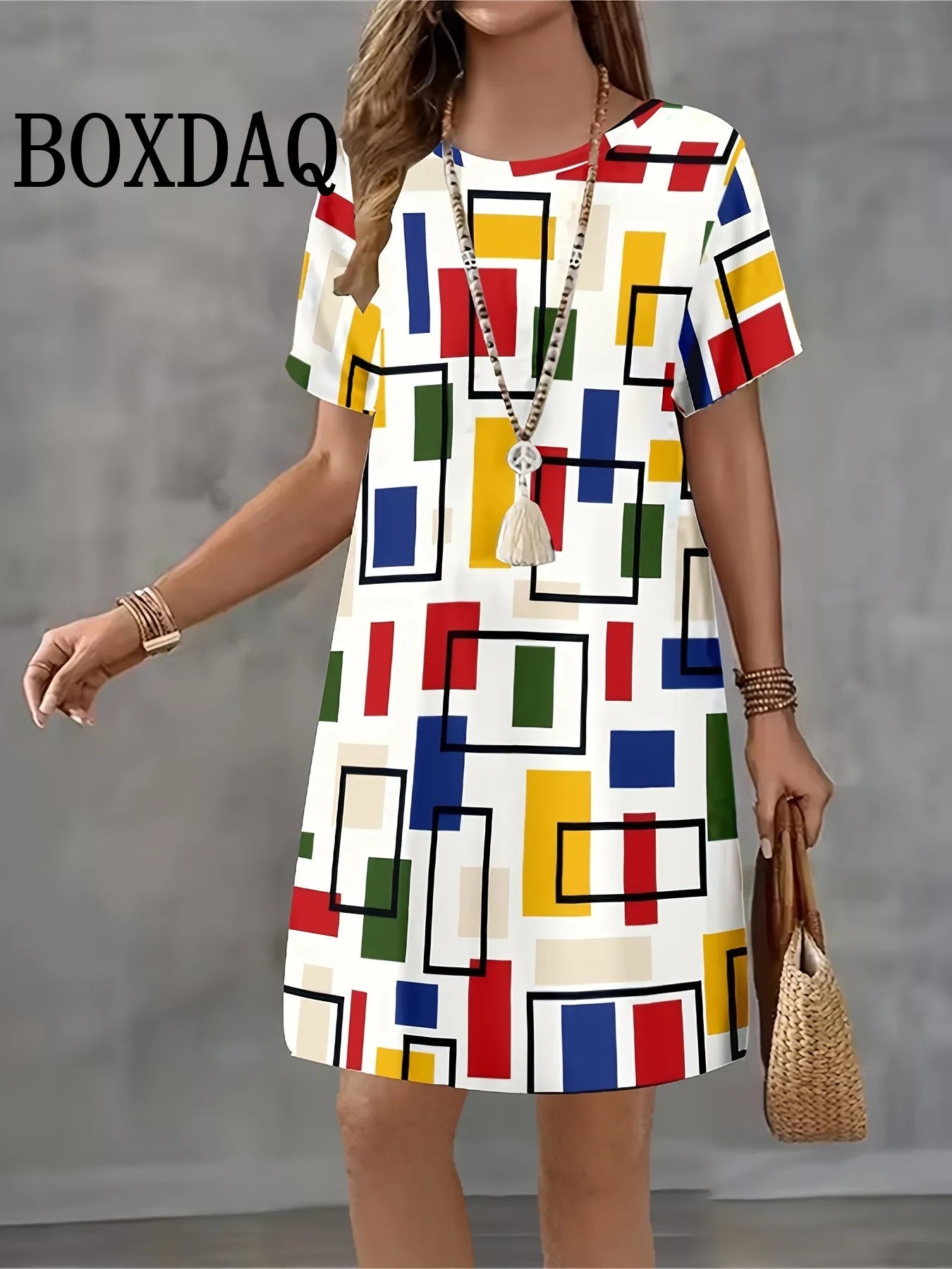 Vestido Retro Verano Mujer | Cuadros Manga Corta Cuello Redondo | Holgado Talla Grande | Tico Trendy