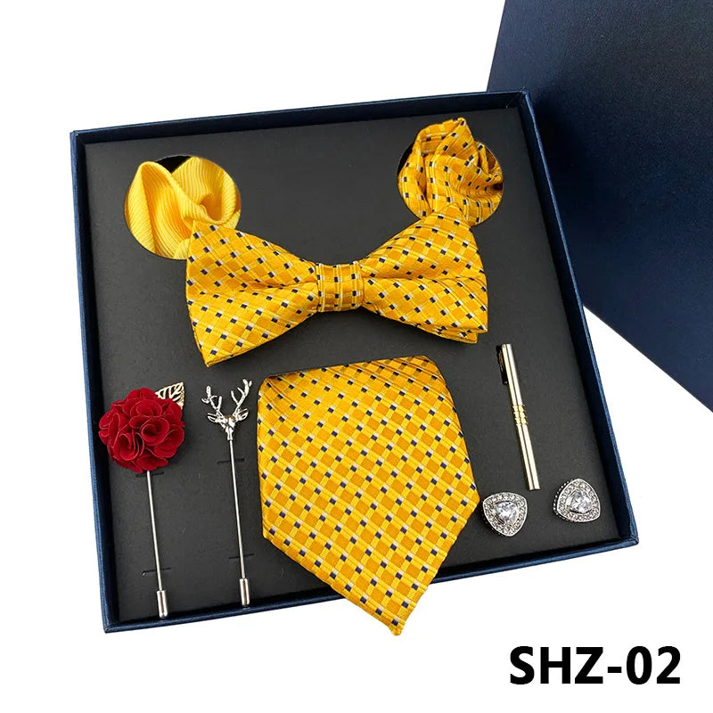 Set De Corbata Pajarita Pañuelo Gemelos Regalo Tico De Lujo