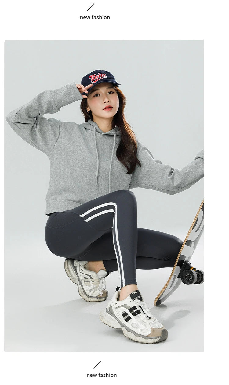 Mallas Piel Tiburón Raya Bolsillo | Cintura Alta Ajustado Fitness | Yoga Ciclismo Correr Otoño | Ticotrendy