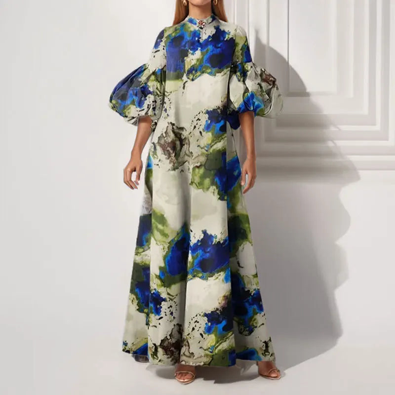 Vestido Maxi Estampado Cintura Ceñida Casual Chic