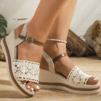 Sandalias Cuña Plataforma Alta Estilo Bohemio | Correa Hebilla Casual Verano