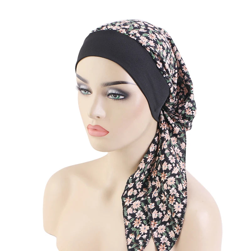 Nuevo pañuelo para la cabeza con estampado satinado para mujer, turbante musulmán elástico preatado, gorro para dormir para quimioterapia, cubierta para la pérdida de cabello, pañuelo para la cabeza