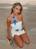 Mini Vestido Halter con Bordado de Punto | Días de Calor