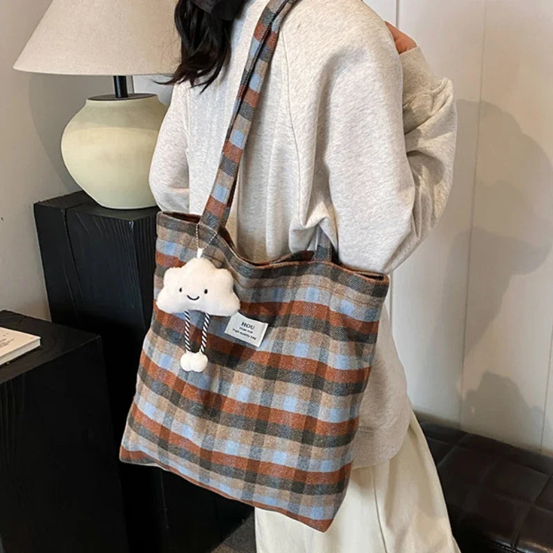 Bolso Hombro Vintage Mujer A Cuadros Gran Capacidad