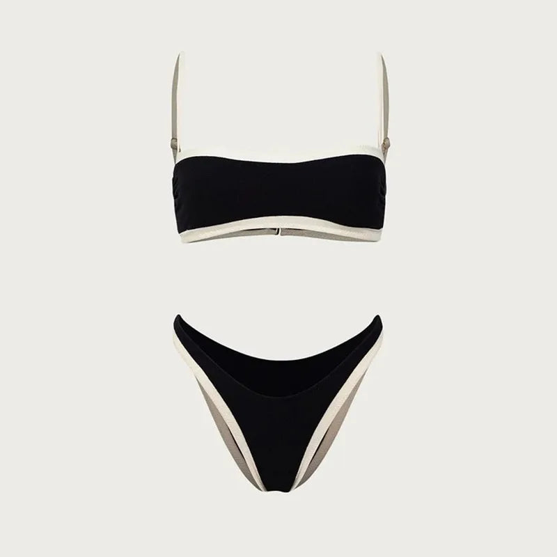 Bikini Colorblock con Ribete - Traje de Baño de Dos Piezas para Playa