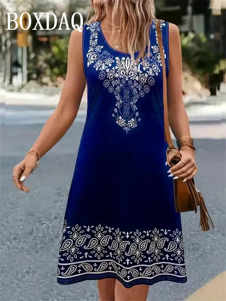 Vestido Étnico de Verano para Mujer | Sin Mangas y Holgado | Estampado 3D y Talla Grande | Tico Trendy