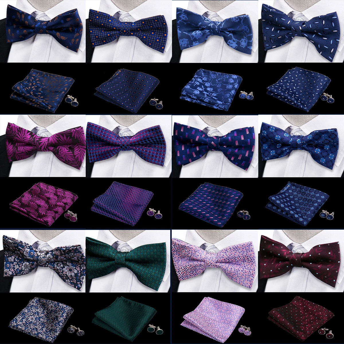 Conjunto Pajarita Pañuelo Gemelos Estilo Novedad Elegancia Pura Vida