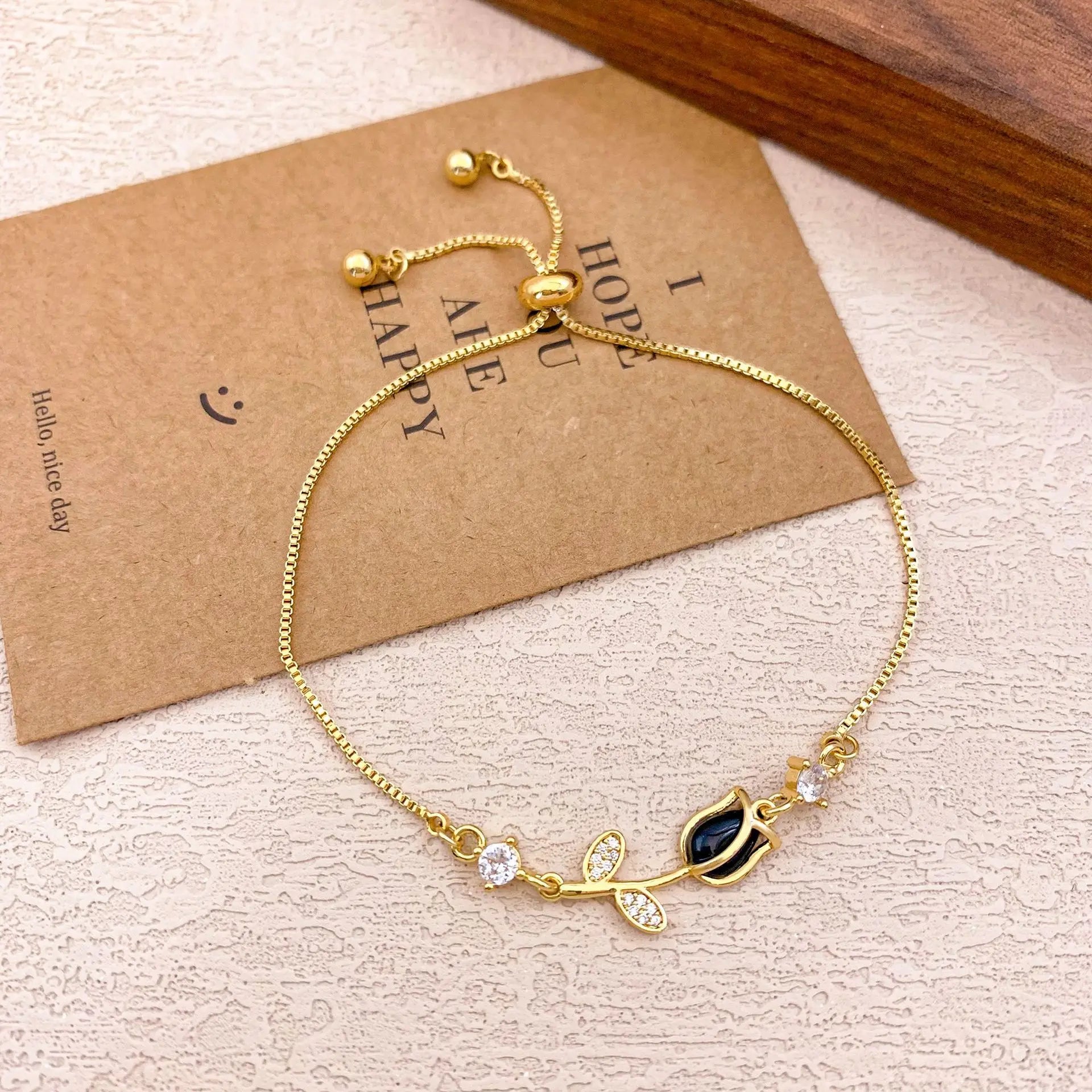 Pulseras con dijes de flor de tulipán y piedra lunar de circón colorido dulce para mujer y niña, joyería de cadena de caja de acero inoxidable ajustable elegante
