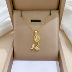Collar Vintage Mujer ∣ Piedra Lunar Tulipán ∣ Acero Inoxidable Elegante