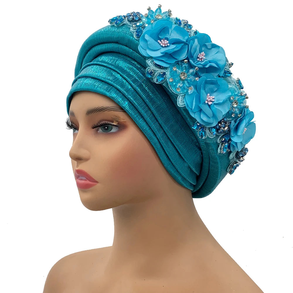 Turbante Africano con Ramo Floral, Auto Gele para Mujer