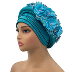 Turbante Africano con Ramo Floral, Auto Gele para Mujer