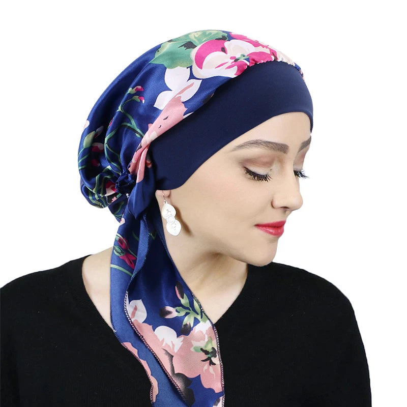 Turbante de satén preatado para mujer, hiyab interior musulmán, gorros para quimio contra el cáncer, pañuelo para la cabeza para la pérdida de cabello, Bandana, accesorios elásticos para el cabello