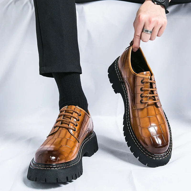 Zapatos Vestir Marrones Hombre | A Cuadros Cordones Punta Redonda Informal Negocios