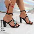 Sandalias Gladiador 2025 | Tacón Grueso | Piedras Preciosas | Punta Cuadrada