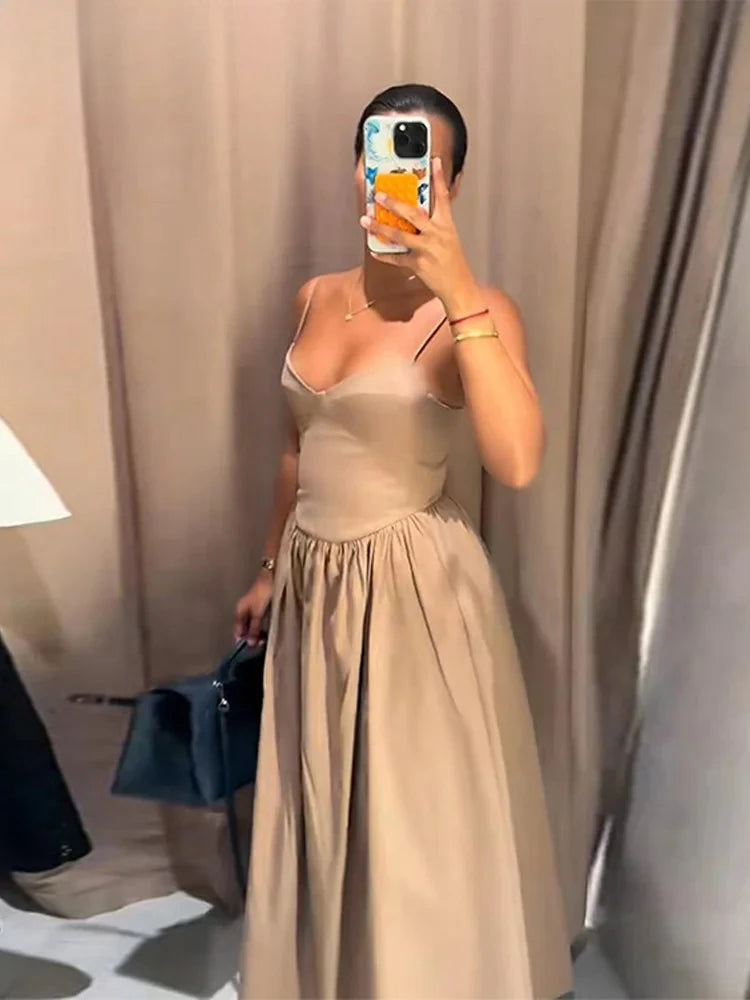 Vestido Largo Sexy con Tirantes, Cuello en V y Espalda Descubierta