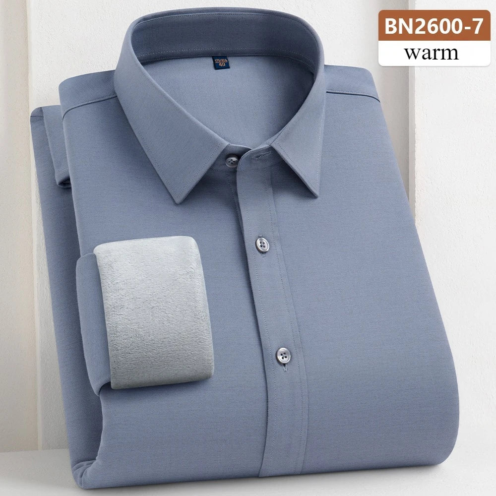 Camisa de Lana Cálida Hombre | Manga Larga | Negocios Casual | Color Sólido Suave