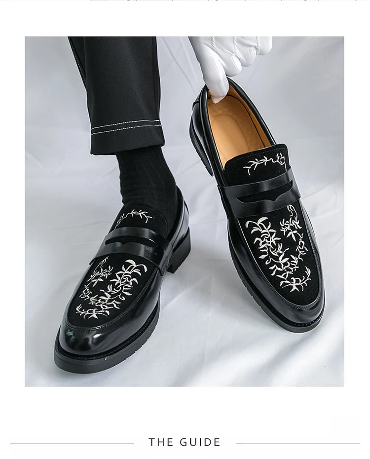 Mocasines Lujo Hombre Punta Redonda Cuero PU Formales Negocios | Sin Cordones