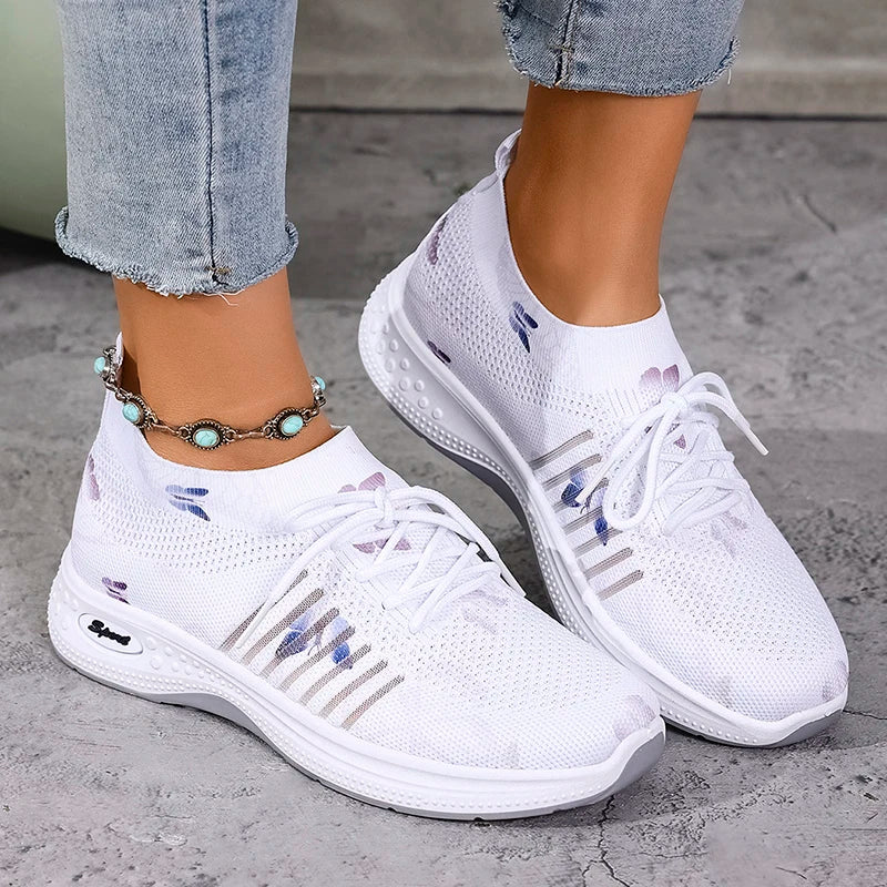 Zapatillas de Malla Transpirable | Estampado Blanco | Suela Suave Antideslizante | Tejido Cómodo