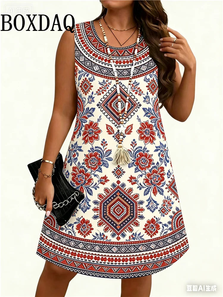 Vestido Étnico 3D Flores para Mujer | Sin Mangas y Estilo Vintage | Holgado para Verano 2026 | Tico Trendy