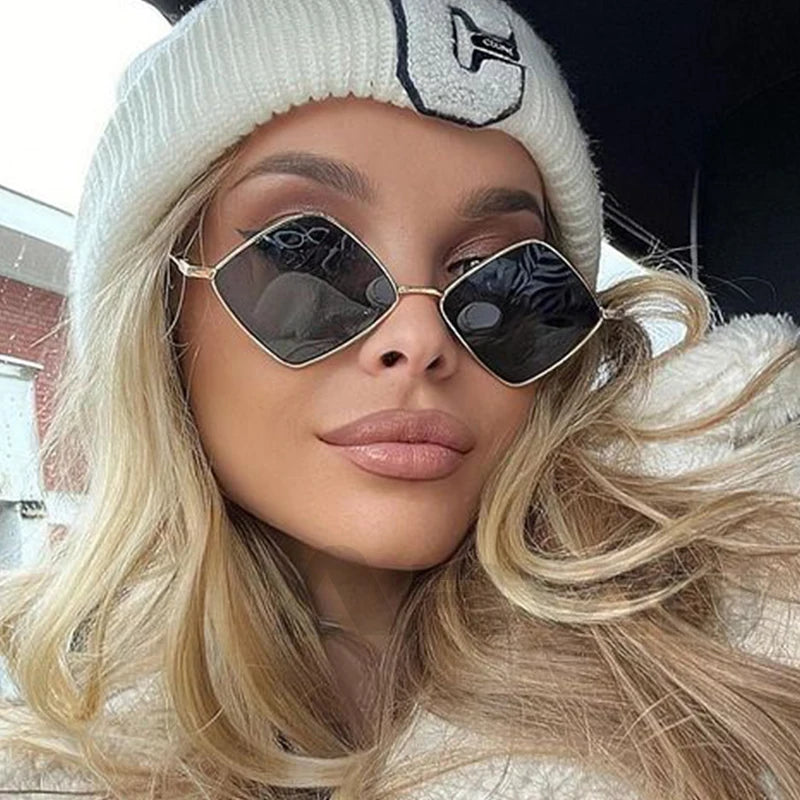 Gafas Sol Punk Rombo Pequeño Marco Metálico | Diseñador Tendencia UV400 Para Conducir
