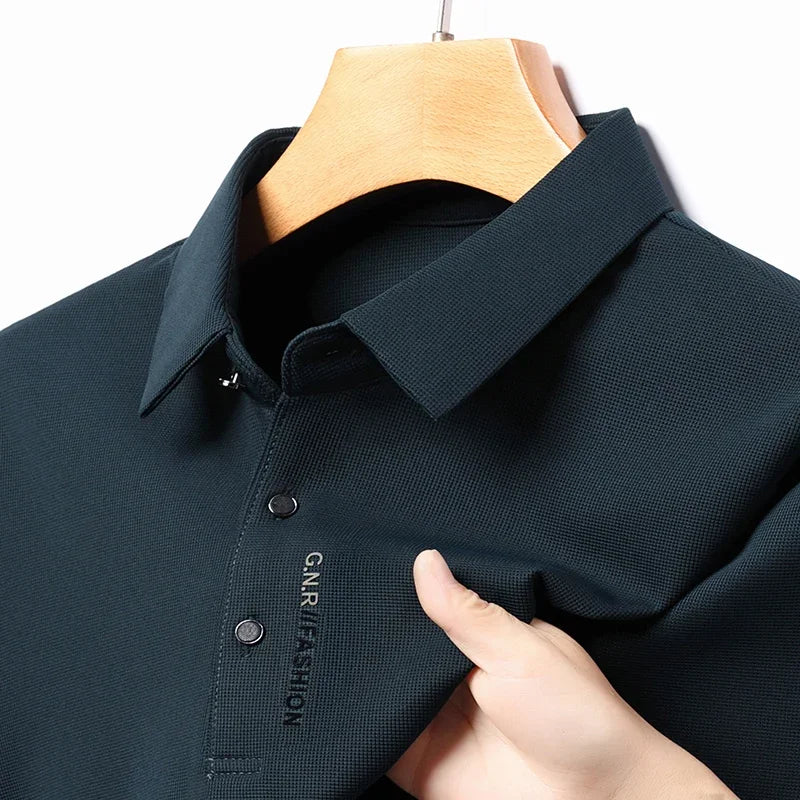 Polo con solapa para hombre, camiseta elástica de alta calidad, Top informal de negocios, camisetas clásicas de manga larga, cómodas y ajustadas, otoño