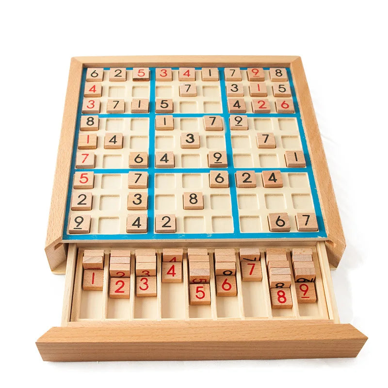 Juego de mesa Sudoku con azulejos y cajón, rompecabezas de números de 9x9, juguetes Montessori de madera, juegos lógicos para niños y adultos