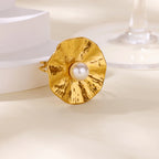 Anillo Ticotrendy Giratorio | Trébol Circón y Perlas | Acero Oro Boda 2025