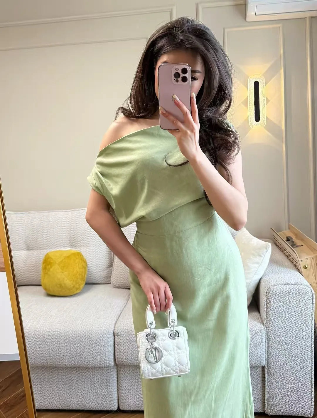 Vestido de Lino y Algodón Un Hombro para Fiesta