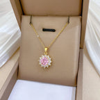 Collar Flor Circón Rosa ∣ Cadena Acero Inoxidable ∣ Lujo Simple Femenino