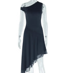 Vestido Midi Cuello Diagonal Elegante