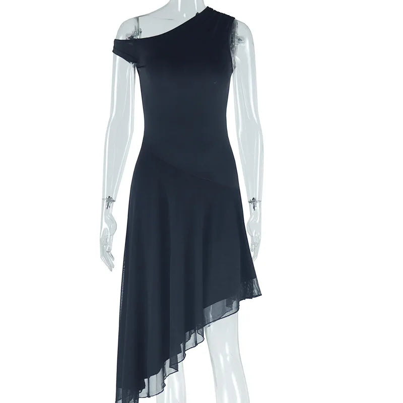 Vestido Midi Cuello Diagonal Elegante
