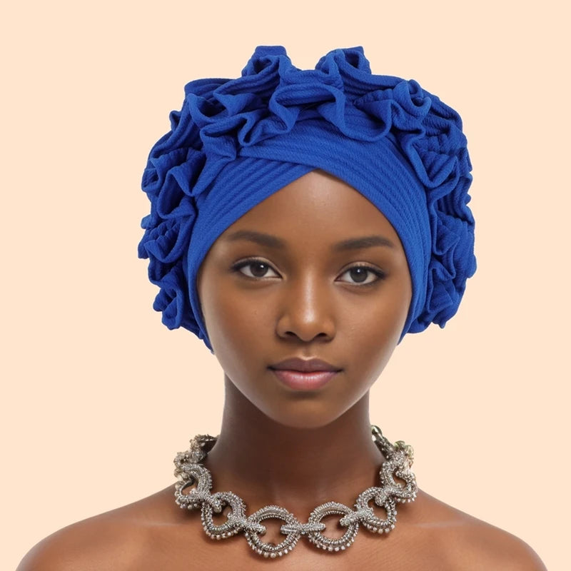 Gorro Turbante con Volantes para Mujer, Color Sólido
