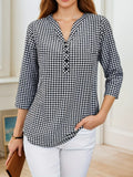 Blusa a Cuadros Finos | Cuello en V | Talla Grande | Tico Trendy