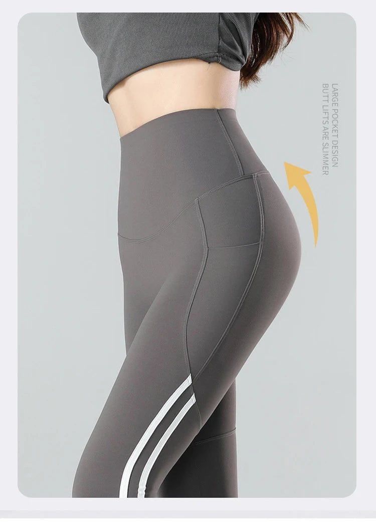 Mallas Piel Tiburón Raya Bolsillo | Cintura Alta Ajustado Fitness | Yoga Ciclismo Correr Otoño | Ticotrendy