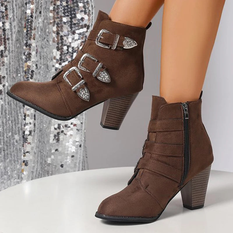 Botines de Tacón Alto Elegantes | Hebilla Decorativa | Mujer