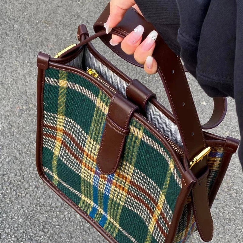 Bolso Hombro Mujer Retro A Cuadros Diario Casual