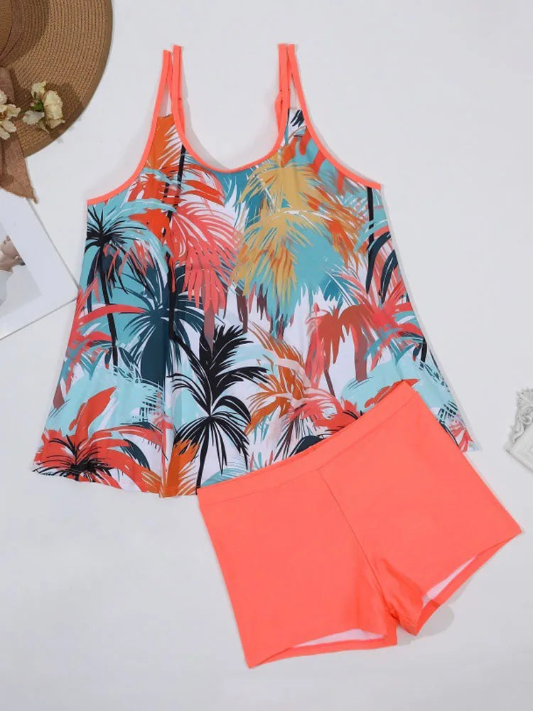 Tankini Estampado con Aberturas | Azul y Naranja