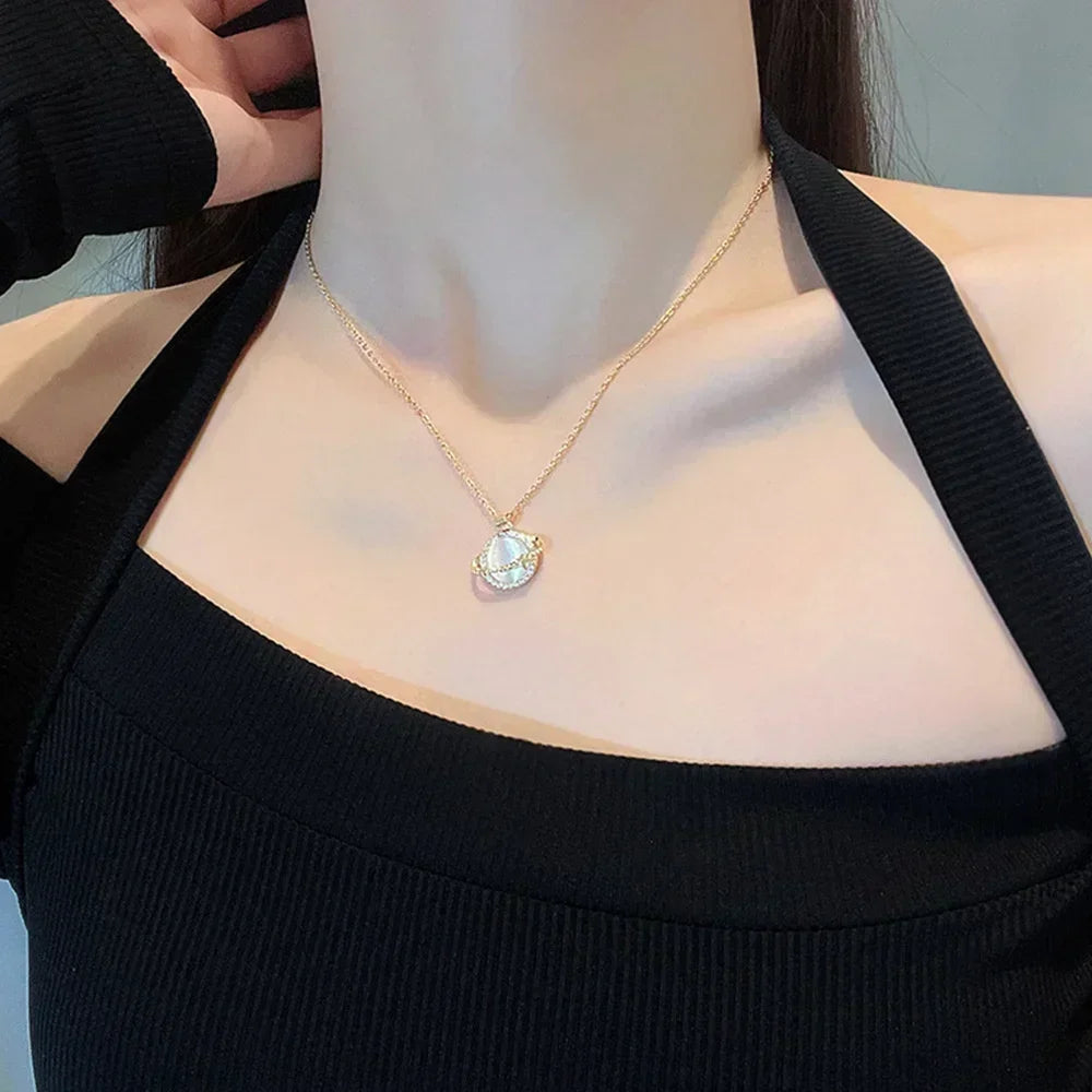 Collares de Planeta de piedra lunar de circón de acero inoxidable para mujeres y niñas, Color dorado, joyería de moda, regalos, accesorios para amigos