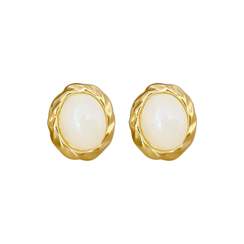 Pendientes ovalados de piedra lunar simples de Color dorado para mujeres y niñas, pendientes de acero inoxidable a la moda, accesorios diarios, regalos de joyería