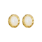 Pendientes ovalados de piedra lunar simples de Color dorado para mujeres y niñas, pendientes de acero inoxidable a la moda, accesorios diarios, regalos de joyería